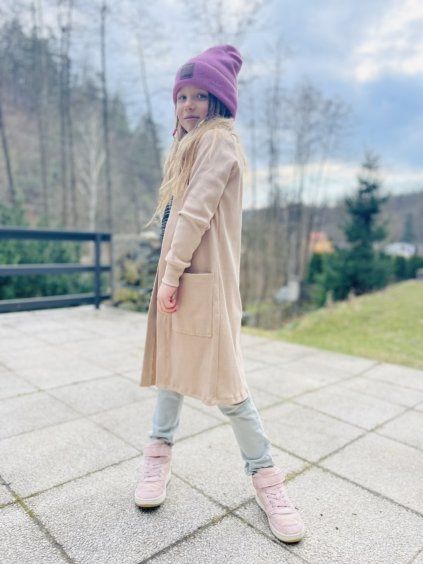 Dlouhý žebrovaný cardigan BEIGE - Holčička