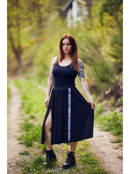 DÁMSKÁ SPLÝVAVÁ SUKNĚ S ROZPARKEM JAKOMAMA CZ BLACK