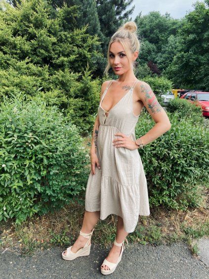 DÁMSKÉ Šaty VAMP DEMI LONG SAND mušelín