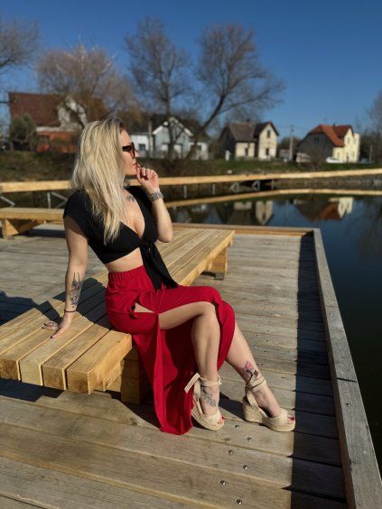 Dámské kalhoty s vysokými rozparky VIVIENNE RED