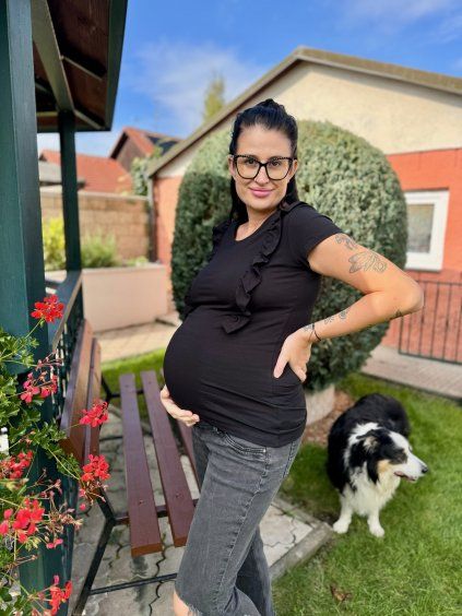 KOJICÍ TRIČKO SE ZIPY  A VOLÁNKY LOVE BLACK Long (krátký rukáv)