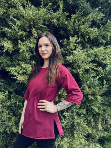 DÁMSKÁ KOJICÍ A TĚHOTENSKÁ TUNIKA SE ZIPY A ROZPARKY RED WINE