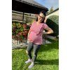 KOJICÍ TRIČKO SE ZIPY  A VOLÁNKY LOVE DARK PINK Long (krátký rukáv)